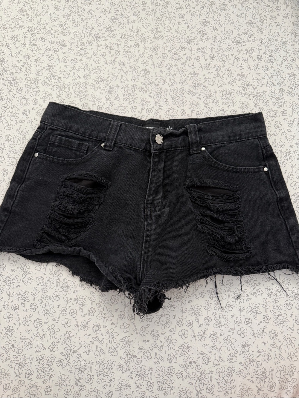 Black Distressed Denim Shorts - Women